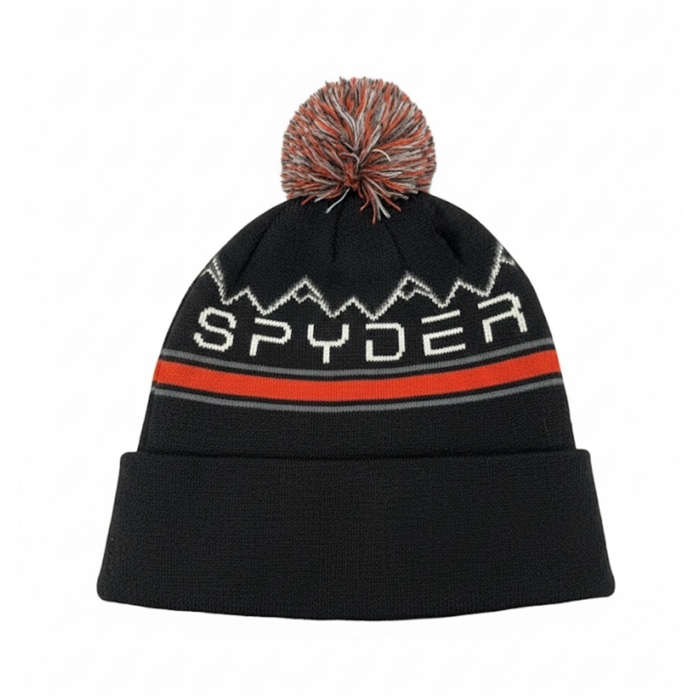 Spyder Black & Orange Mountain Beanie Ski Hat with Pom-Pom Style